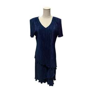 Connected Apparel Women's Blue V-Neck Pleated Tiered Short Sleeve Dress Size 12